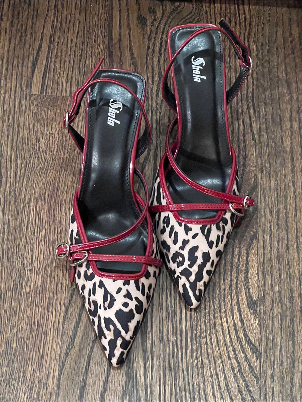 Leopard Print Slingback Heels with Red Accents